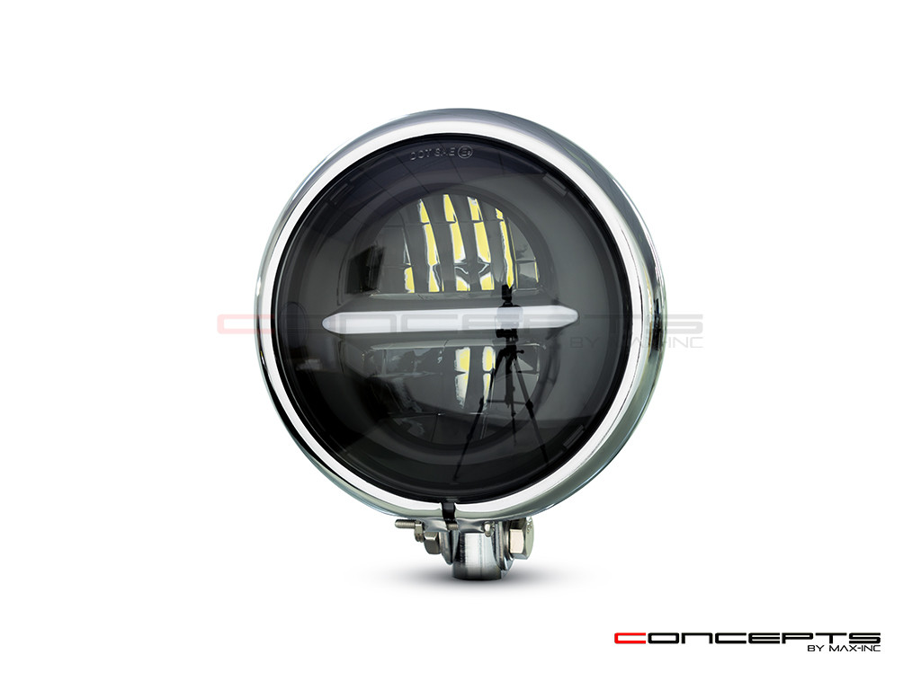 5.75" Chrome Bates Style Metal Classic / Modern LED Headlight