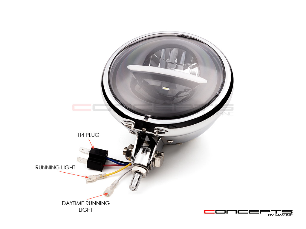 5.75" Chrome Bates Style Metal Classic / Modern LED Headlight