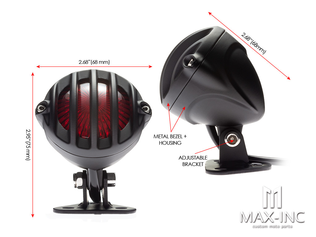 Matte Black Cage Grill Alloy Fender Mount LED Stop / Tail Light