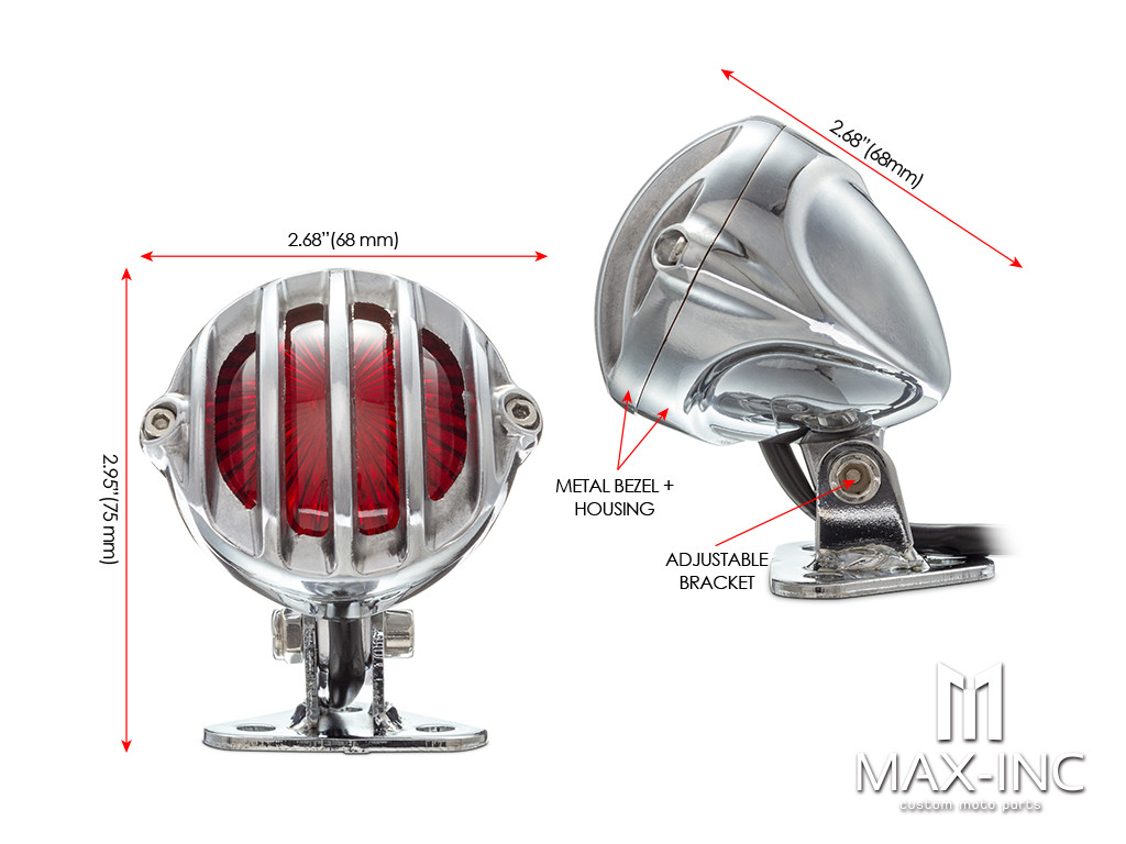 Polished Cage Grill Alloy Fender Mount LED Stop / Tail Light