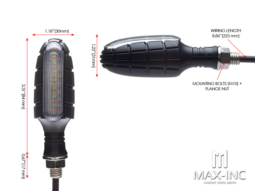 Black Grenade Integrated LED Sequential Turn Signals + Stop / Tail Lights