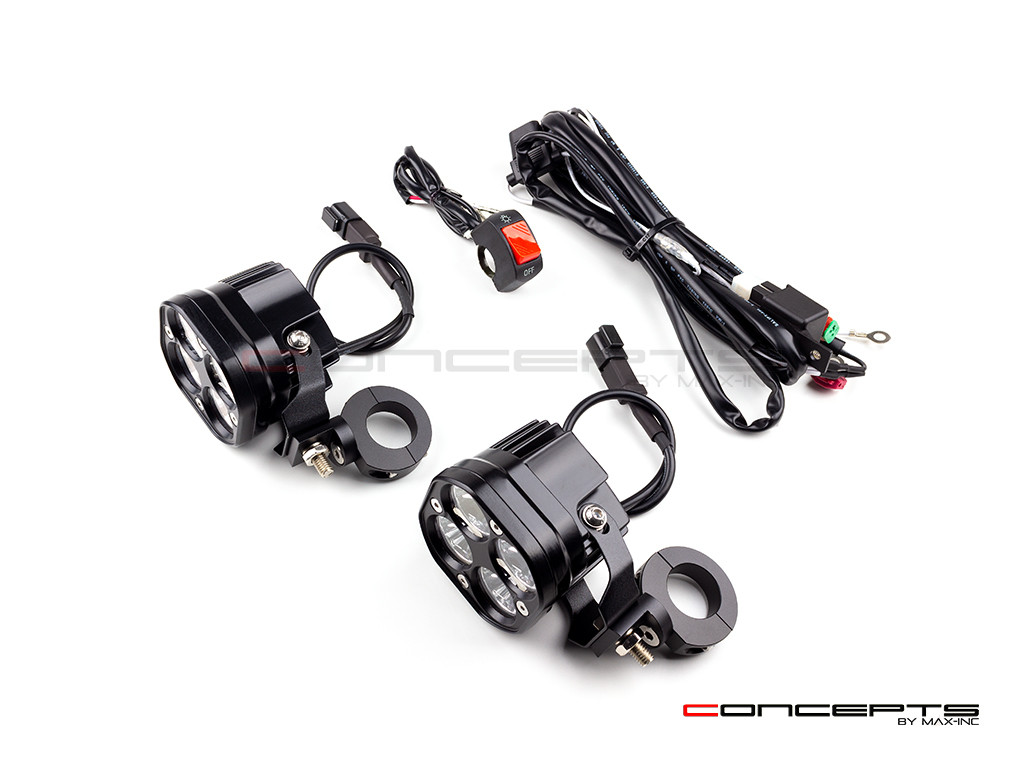Raider 40w LED Spot Lights + Wiring Harness + Bar Clamps - Fits 22 /25 / 28mm Bars