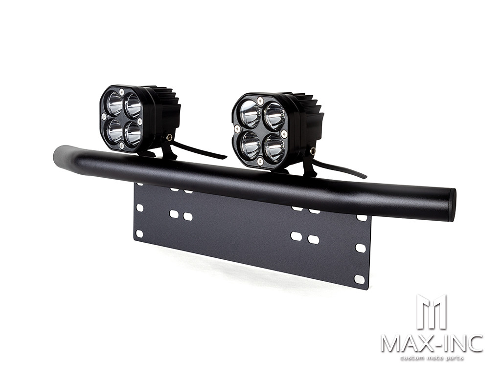 Raider 40w LED Spot Lights + Wiring Harness + Car License Plate Holder Mount