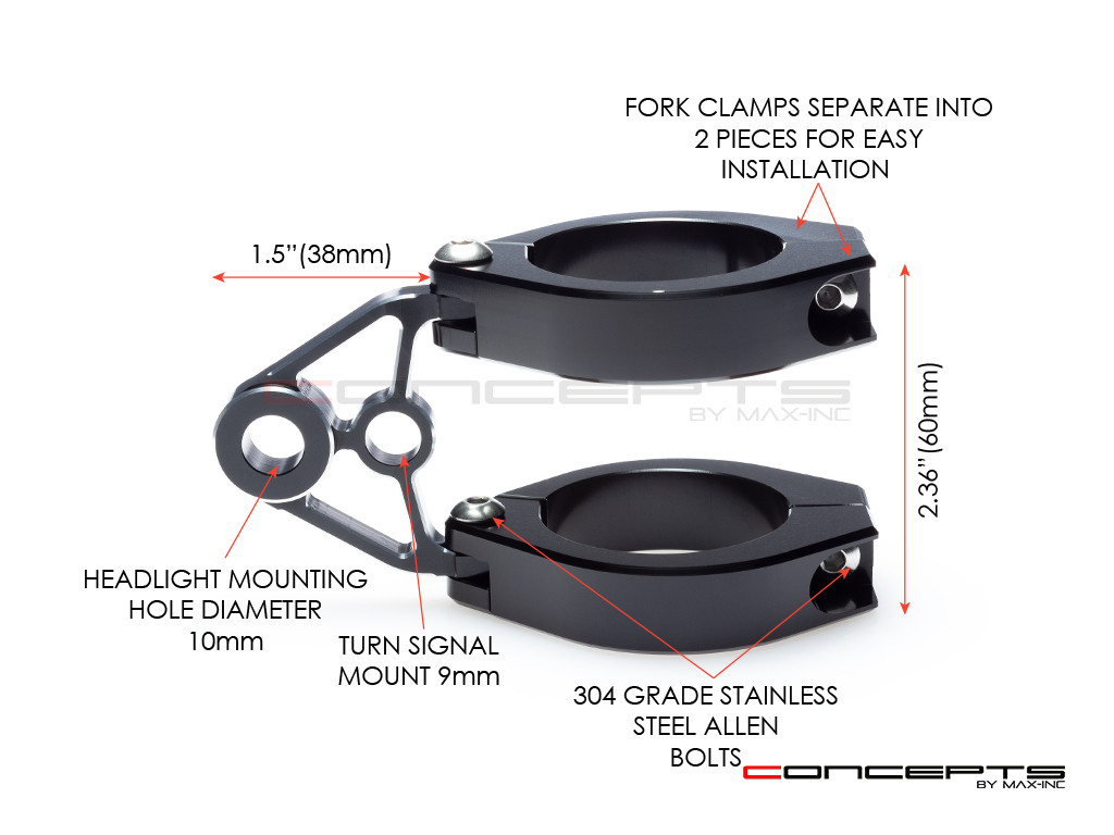 MAX Corto Black + Contrast CNC Machined Headlight Brackets - Fits Fork Sizes 32 - 59mm