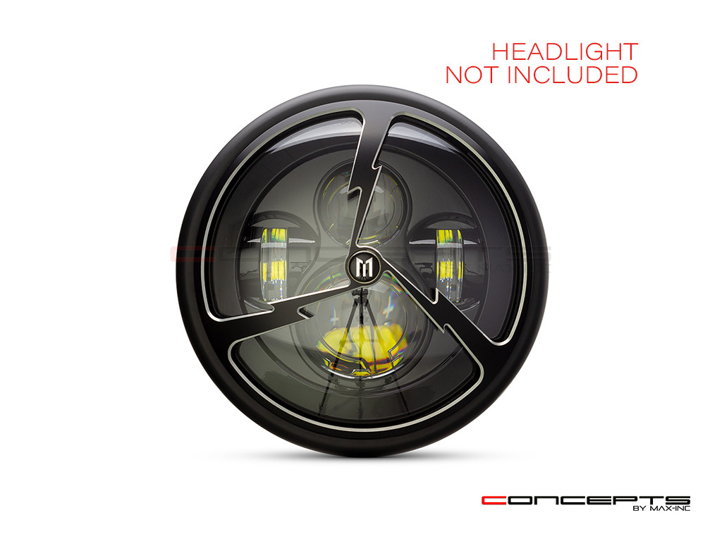 7" Tri-Bolt Grille Design Black + Contrast CNC Aluminum Headlight Guard Cover