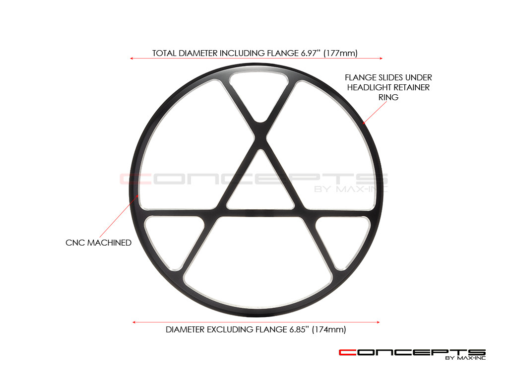 7" Anarchy Grille Design Black + Contrast CNC Aluminum Headlight Guard Cover