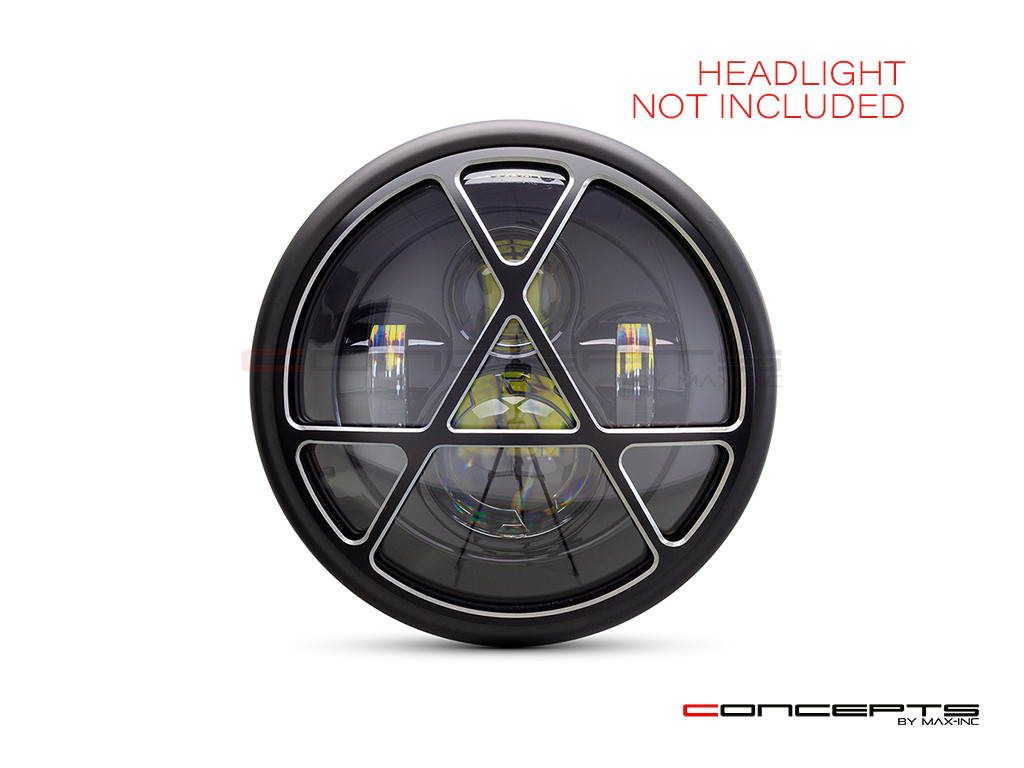 7" Anarchy Grille Design Black + Contrast CNC Aluminum Headlight Guard Cover