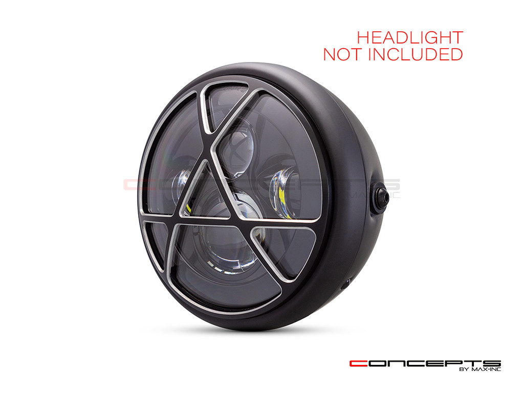 7" Anarchy Grille Design Black + Contrast CNC Aluminum Headlight Guard Cover