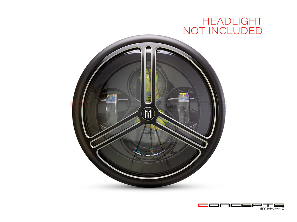 7" Tri-Pro Grille Design Black + Contrast CNC Aluminum Headlight Guard Cover