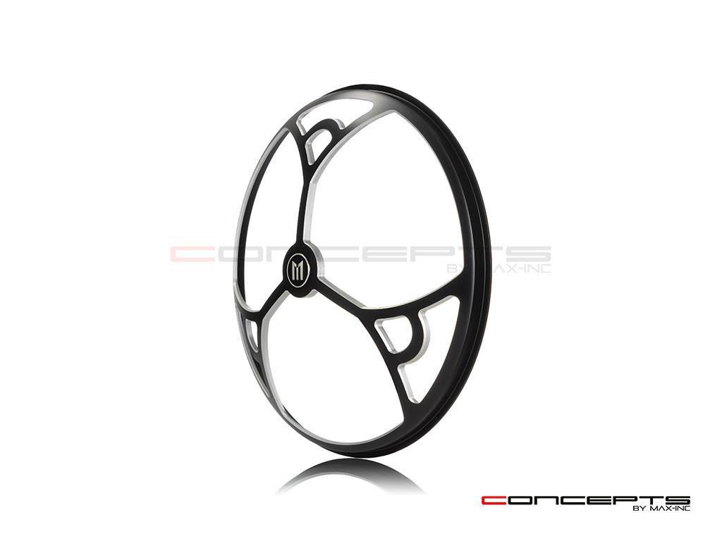 7" Tri-Deco Grille Design Black + Contrast CNC Aluminum Headlight Guard Cover