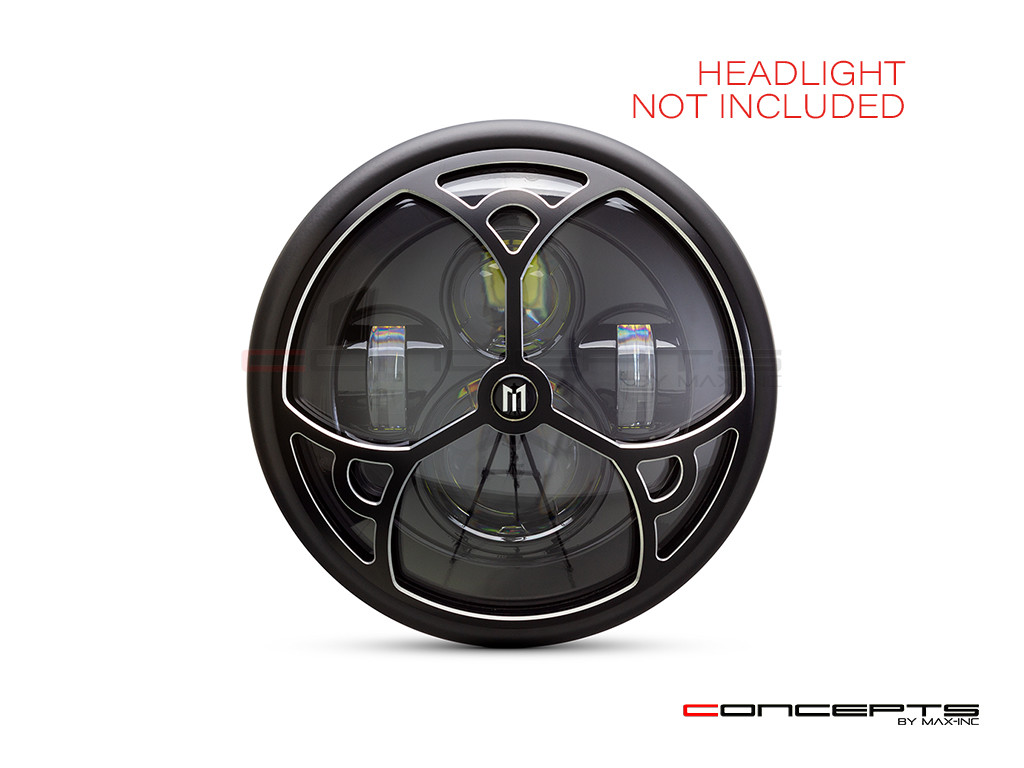 7" Tri-Deco Grille Design Black + Contrast CNC Aluminum Headlight Guard Cover