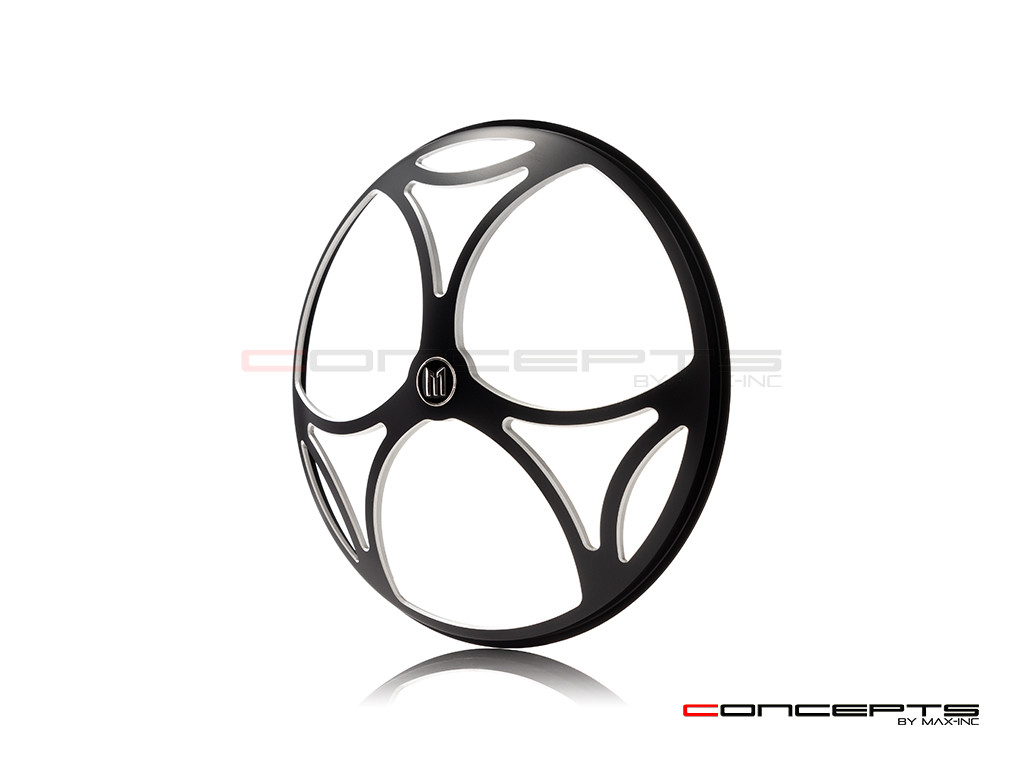 7" Tri-Maltese Grille Design Black + Contrast CNC Aluminum Headlight Guard Cover