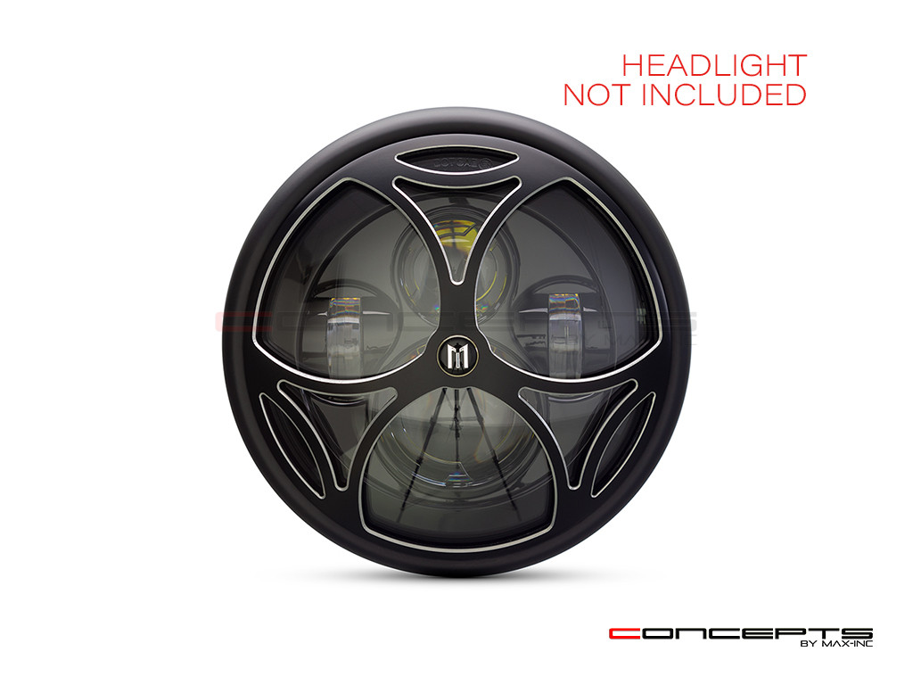 7" Tri-Maltese Grille Design Black + Contrast CNC Aluminum Headlight Guard Cover