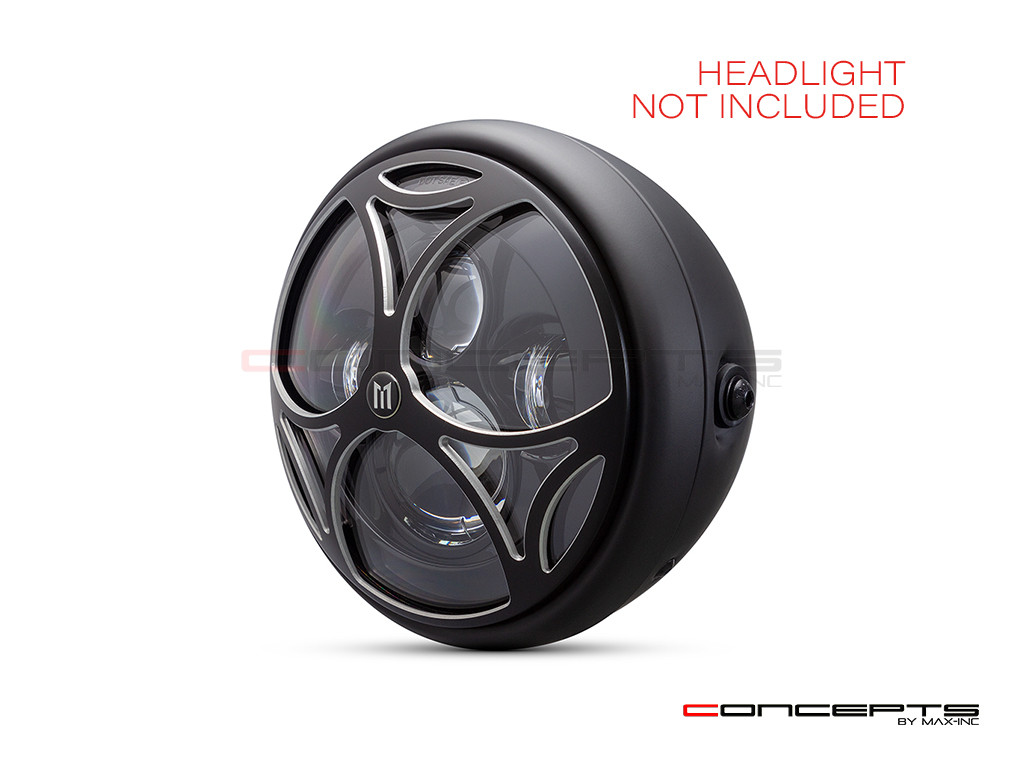 7" Tri-Maltese Grille Design Black + Contrast CNC Aluminum Headlight Guard Cover