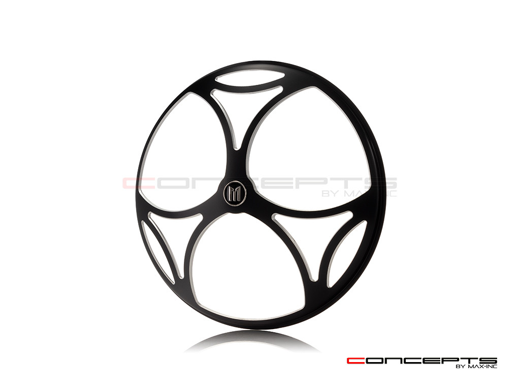 7" Tri-Maltese Grille Design Black + Contrast CNC Aluminum Headlight Guard Cover