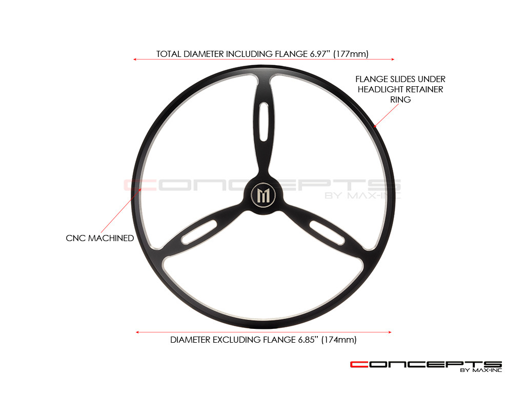 7" Tri-Prop Grille Design Black + Contrast CNC Aluminum Headlight Guard Cover