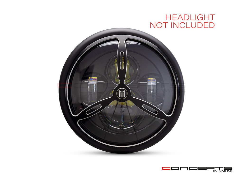 7" Tri-Prop Grille Design Black + Contrast CNC Aluminum Headlight Guard Cover