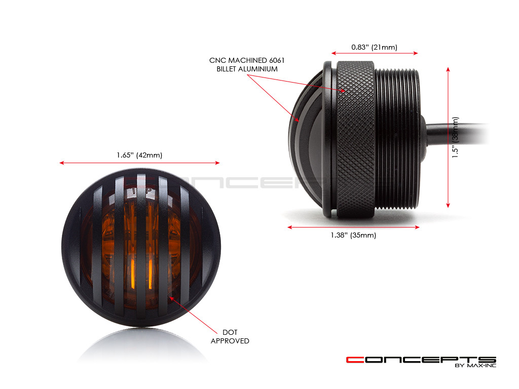 1.65" Matte Black Mini Flush Mount CNC Billet Alum Prison Grill LED Turn Signal + Running Light