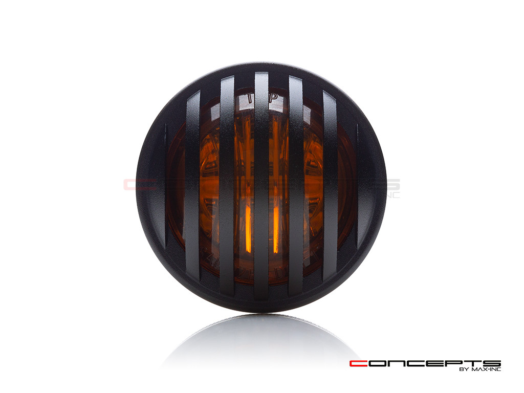 1.65" Matte Black Mini Flush Mount CNC Billet Alum Prison Grill LED Turn Signal + Running Light