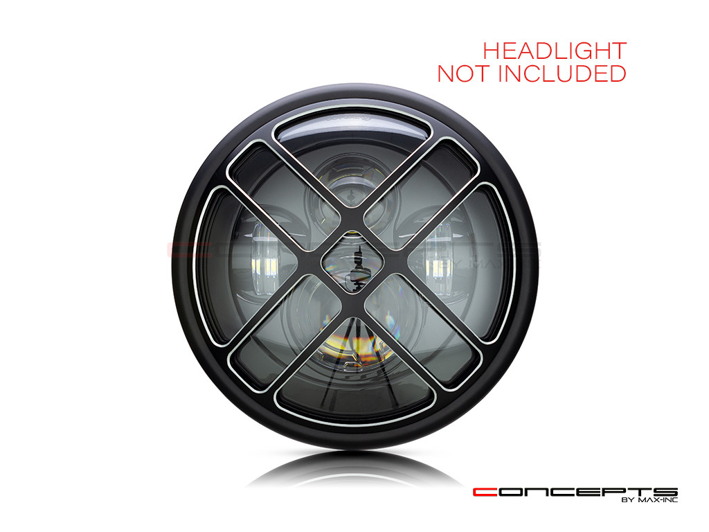 7" Titan Grille Design Black + Contrast CNC Aluminum Headlight Guard Cover