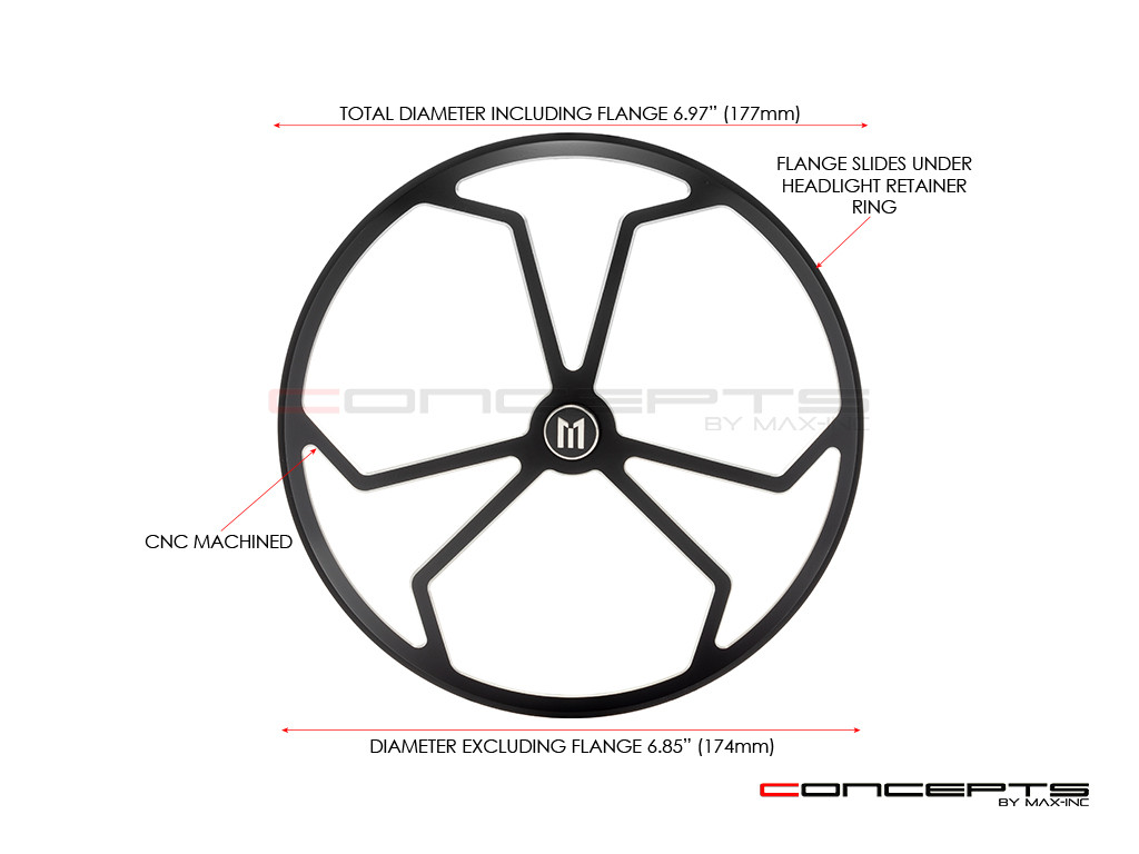 7" J-Rob Grille Design Black + Contrast CNC Aluminum Headlight Guard Cover