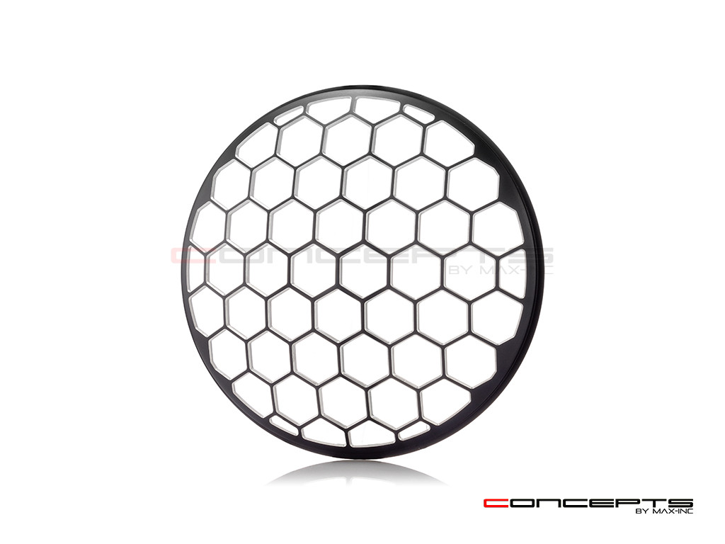 7" Honeycomb Grille Design Black + Contrast CNC Aluminum Headlight Guard Cover