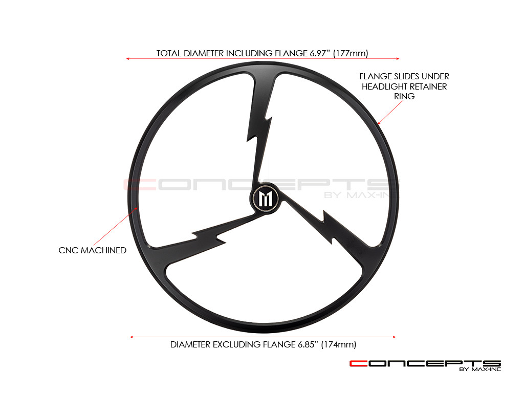 7" Tri-Bolt Grille Design Black CNC Aluminum Headlight Guard Cover