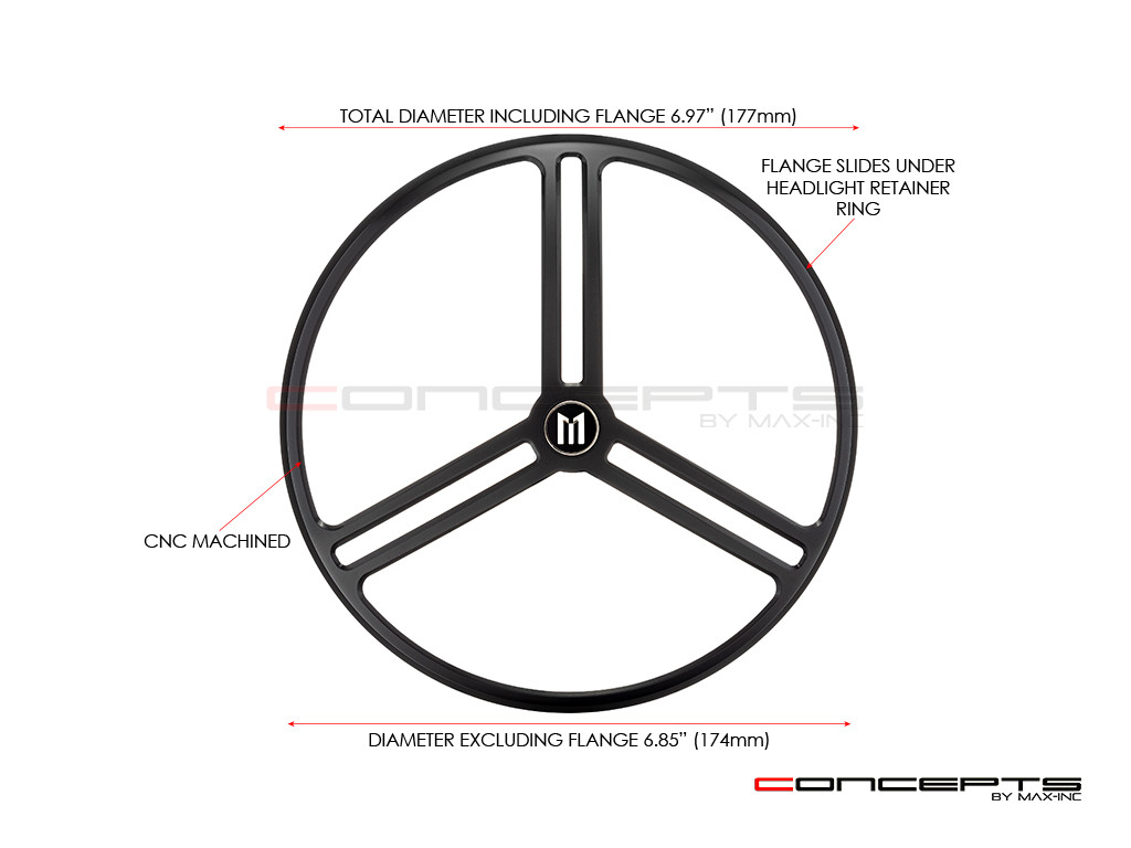 7" Tri-Pro Grille Design Black CNC Aluminum Headlight Guard Cover