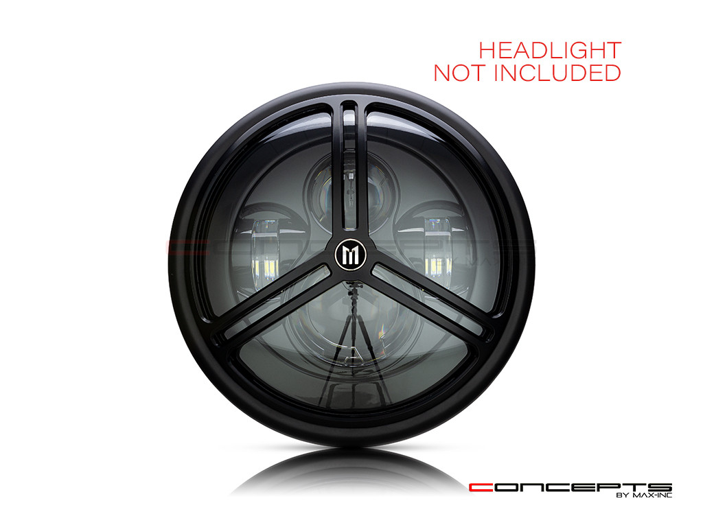 7" Tri-Pro Grille Design Black CNC Aluminum Headlight Guard Cover