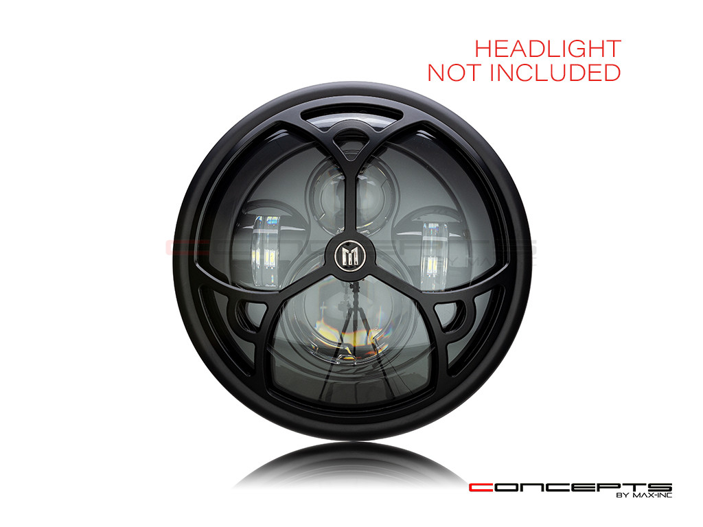 7" Tri-Deco Grille Design Black CNC Aluminum Headlight Guard Cover