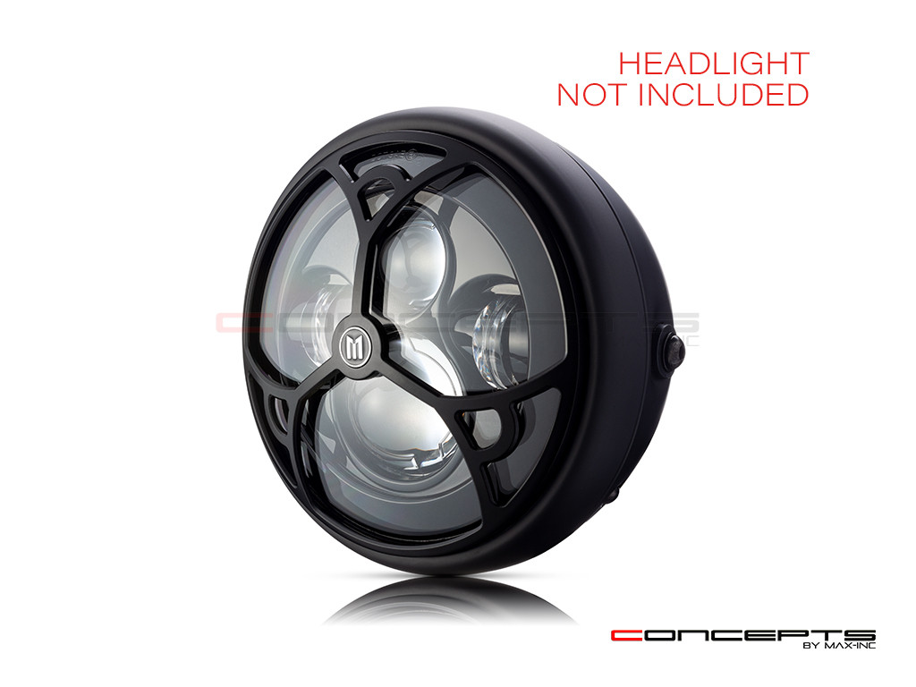 7" Tri-Deco Grille Design Black CNC Aluminum Headlight Guard Cover