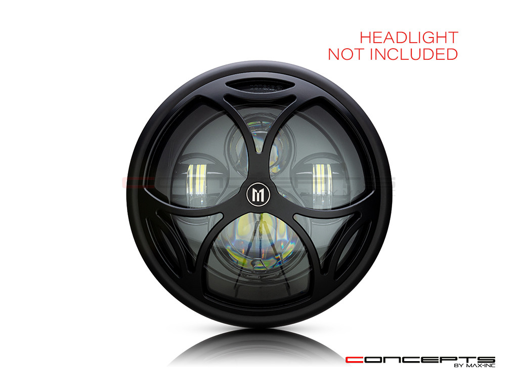 7" Tri-Maltese Grille Design Black CNC Aluminum Headlight Guard Cover