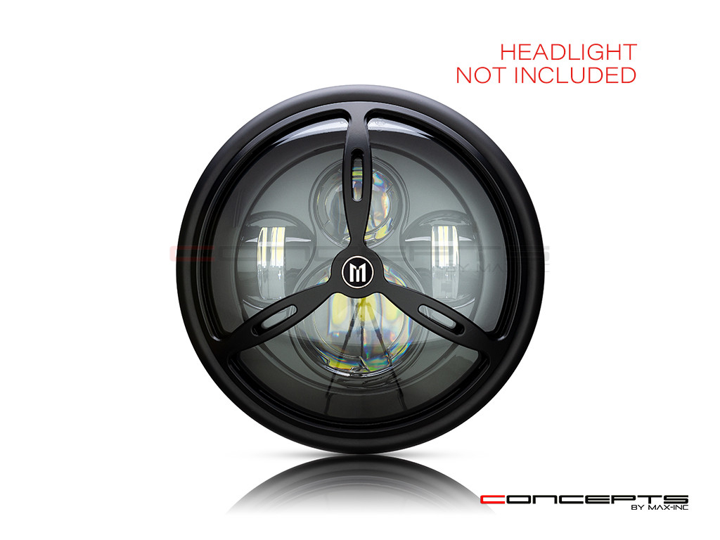 7" Tri-Prop Grille Design Black CNC Aluminum Headlight Guard Cover