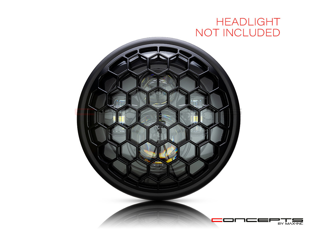 7" Honeycomb Grille Design Black CNC Aluminum Headlight Guard Cover