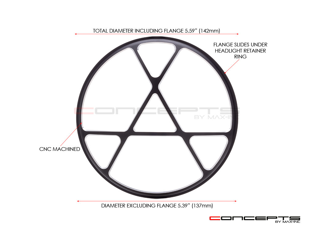 5.75" Anarchy Design Black / Contrast CNC Aluminum Headlight Guard Cover