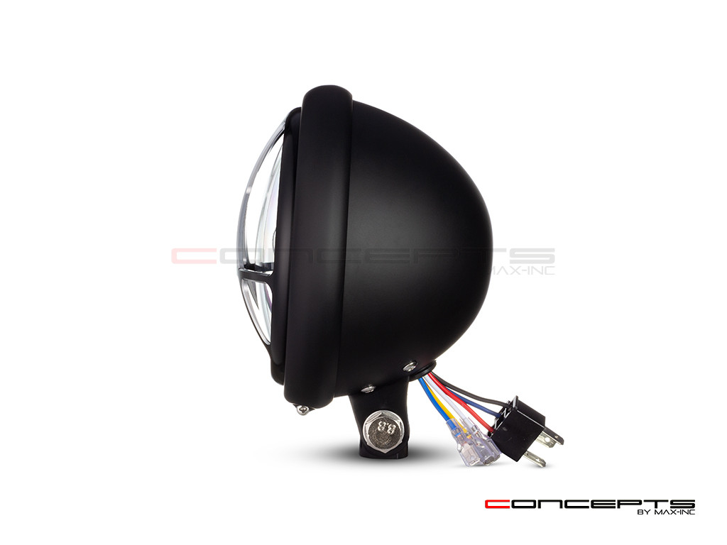 5.75" Matte Black + Contrast Cut Metal LED Integrated Headlight + Anarchy Grill Cover