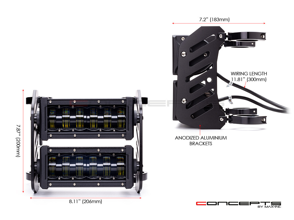Vadar Heavy Duty Daymaker Dual Stacked LED Light Bar Headlight -  Fork Clamp Sizes 32 - 59mm