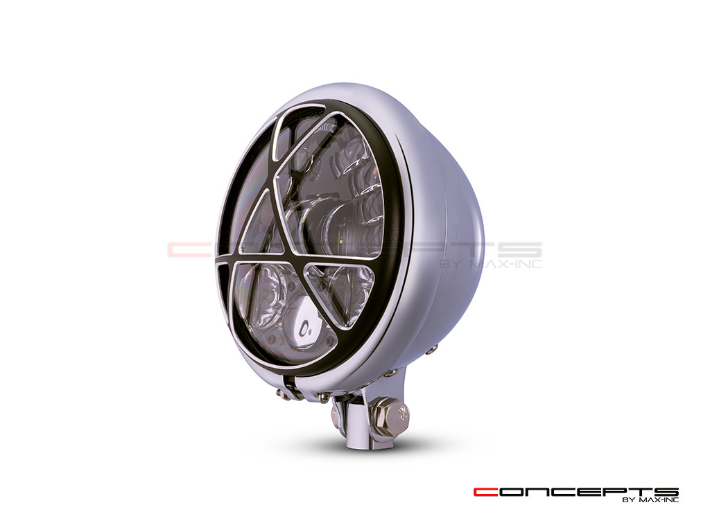 5.75" Chrome + Contrast Cut Metal LED Integrated Headlight + Anarchy Grill Cover