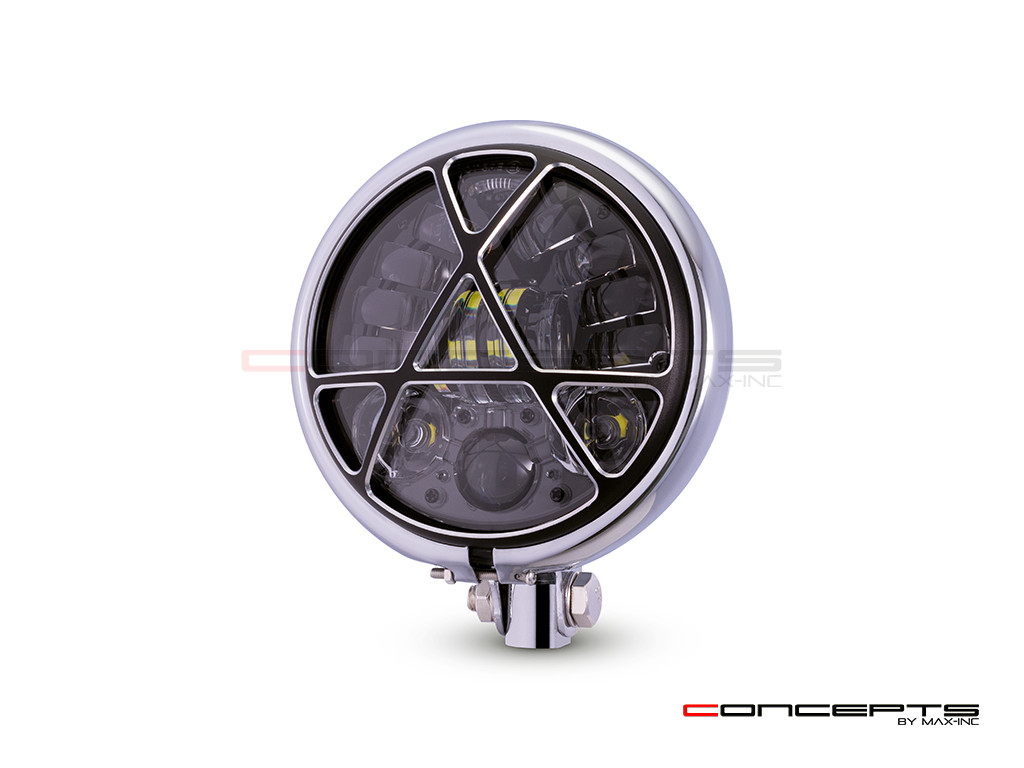 5.75" Chrome + Contrast Cut Metal LED Integrated Headlight + Anarchy Grill Cover