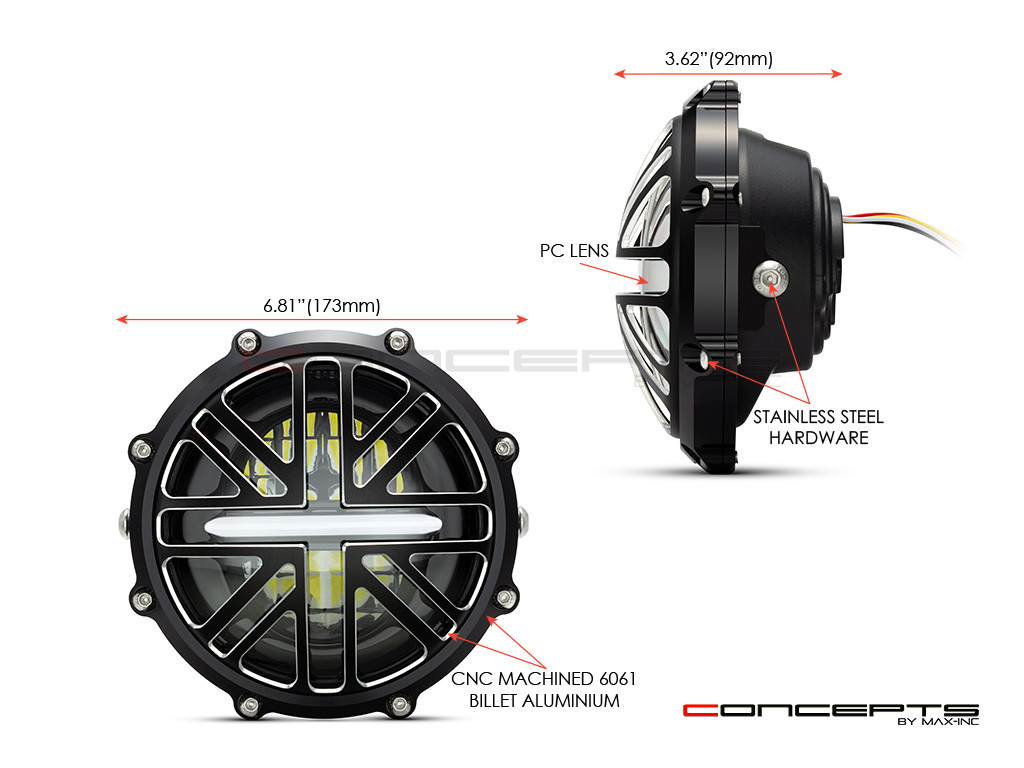 MONZA 5.75 Inch CNC Machined Aluminum LED Headlight - Union Jack Cover