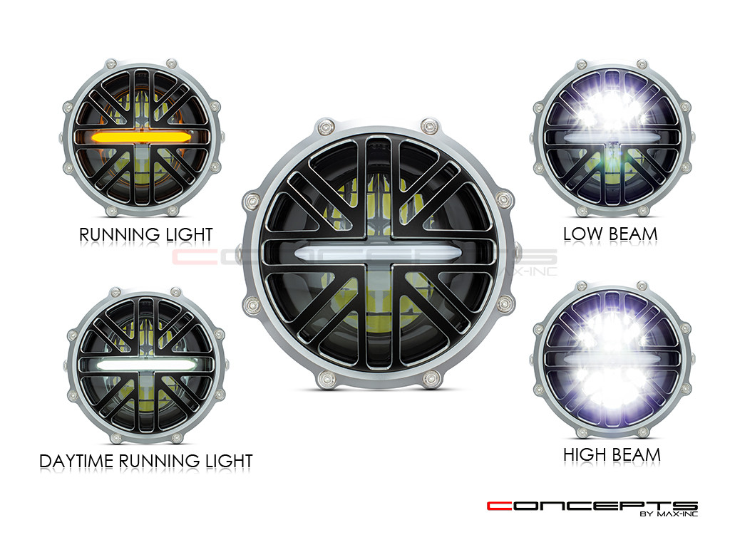 MONZA 5.75 Inch CNC Machined Aluminum LED Headlight - Union Jack Cover