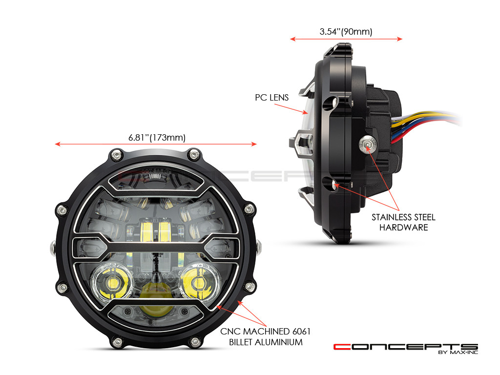 MONZA 5.75 Inch CNC Machined Aluminum LED Headlight - Strata Cover