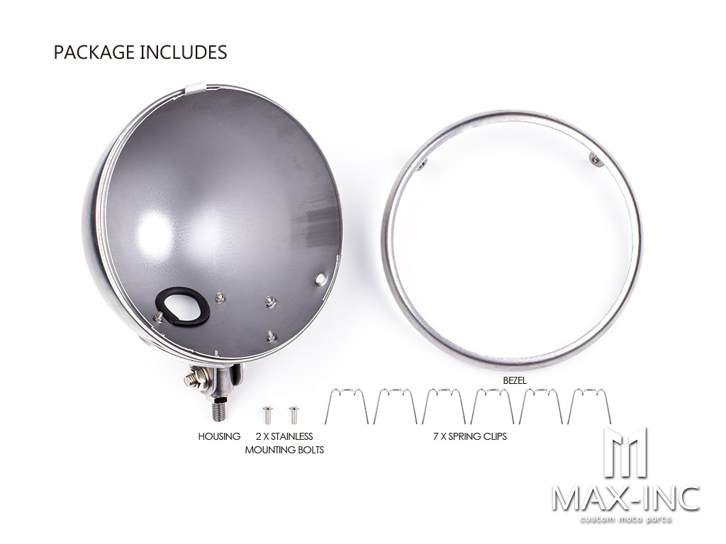 7.7 INCH Raw Unpainted Bottom Mount Metal Headlight Housing + Bezel Combo