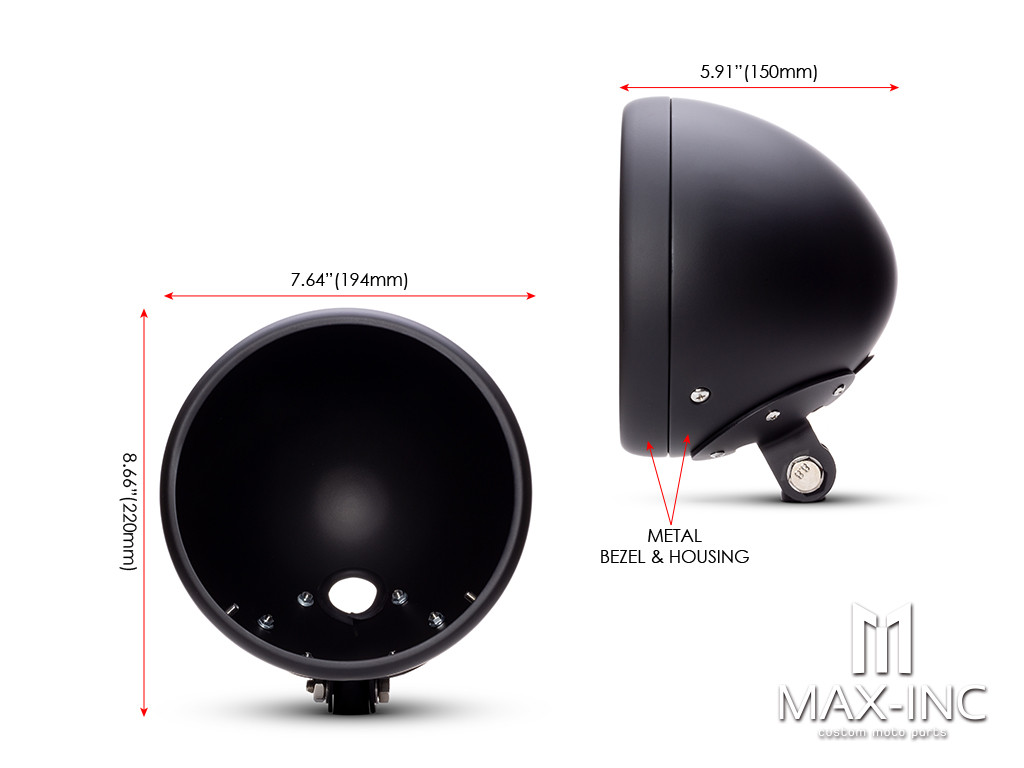 7.7 INCH Matte Black Bottom Mount Metal Headlight Housing + Bezel Combo