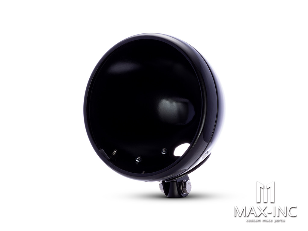 7.7 INCH Gloss Black Bottom Mount Metal Headlight Housing + Bezel Combo