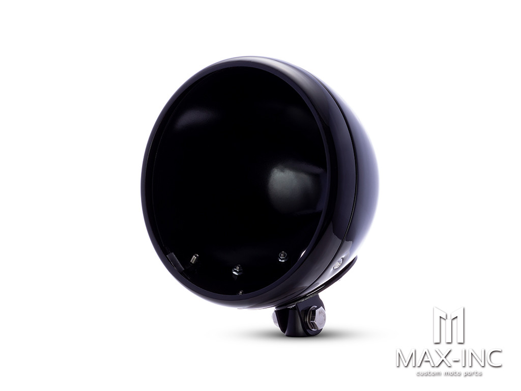 7.7 INCH Gloss Black Bottom Mount Metal Headlight Housing + Bezel Combo