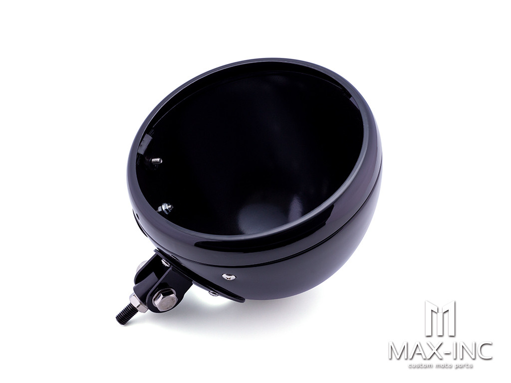 7.7 INCH Gloss Black Bottom Mount Metal Headlight Housing + Bezel Combo