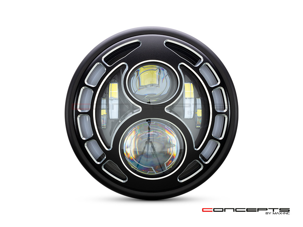 7.7" Matte Black / Contrast Multi Projector Integrated LED Headlight + Eight Ball Grill Cover