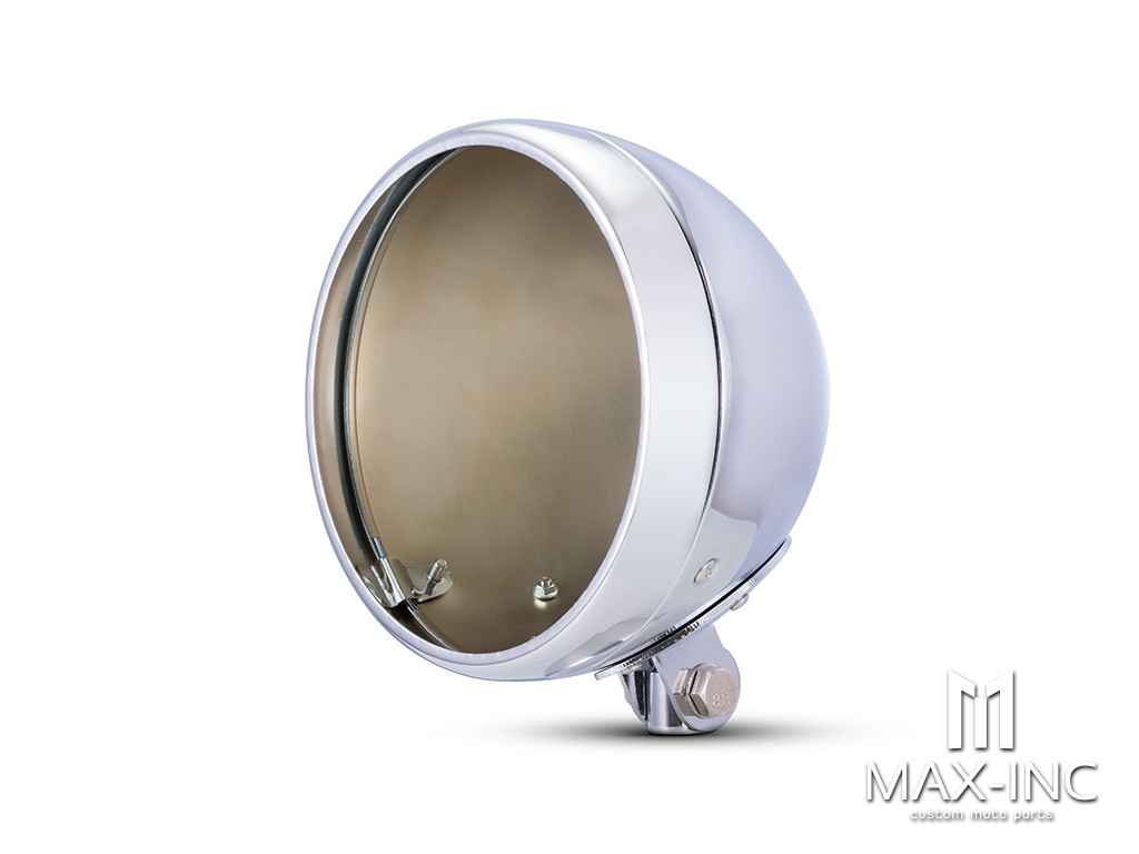 7.7 INCH Chrome Bottom Mount Metal Headlight Housing + Bezel Combo