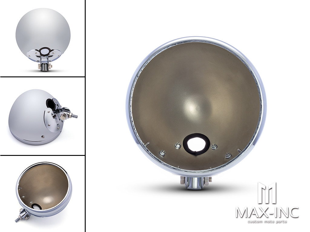 7.7 INCH Chrome Bottom Mount Metal Headlight Housing + Bezel Combo